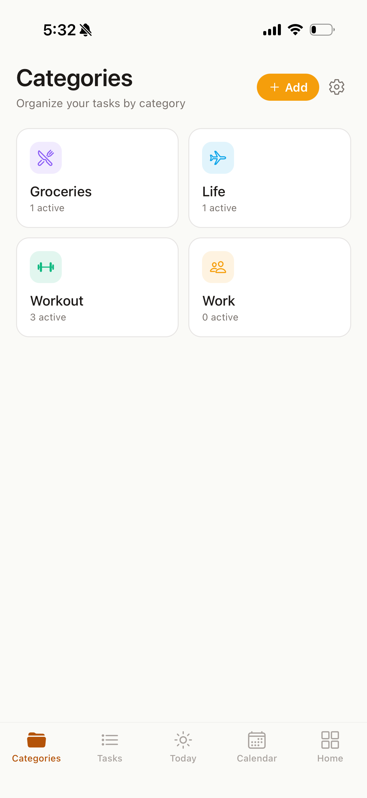 The categories grid